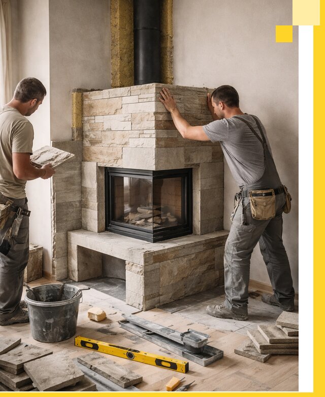 Угловые камины под ключ проект, монтаж и отделка в Орле