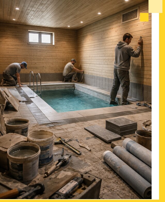 Строительство бани с бассейном и сауной под ключ в Орле