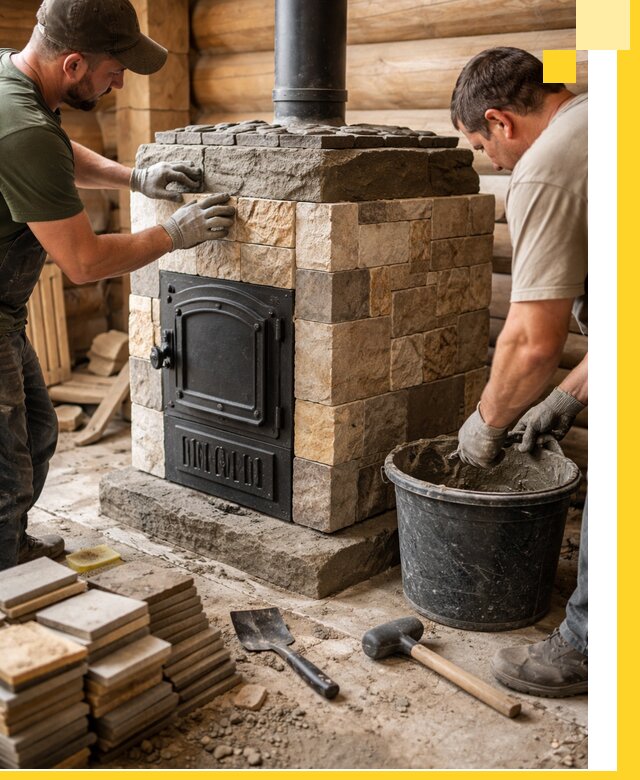 Облицовка банной печи под ключ в Орле: камень и плитка