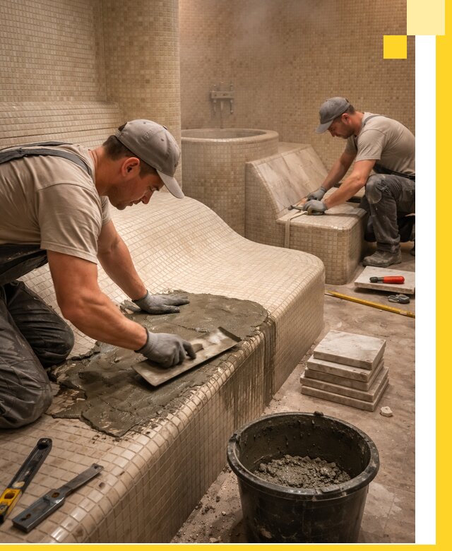 Лежаки для хамама под ключ в Орле, проект и монтаж