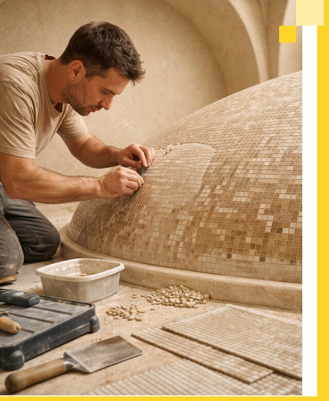 Профессиональная укладка мозаики для хамама под ключ в Орле