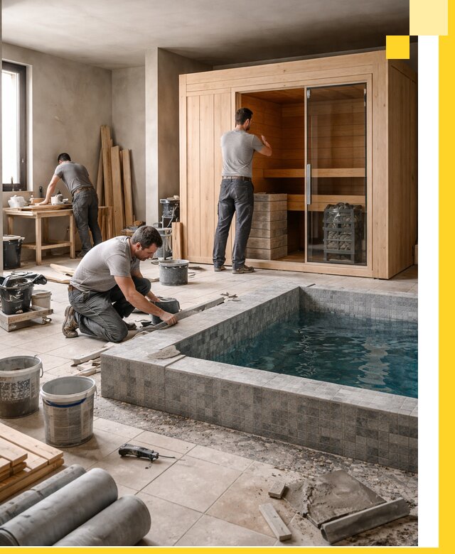 SPA зоны под ключ с бассейном сауной и печью в Орле